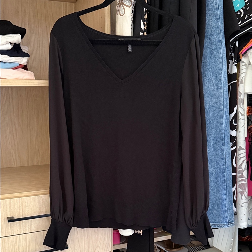 White House Black Market Black V-Neck Blouse